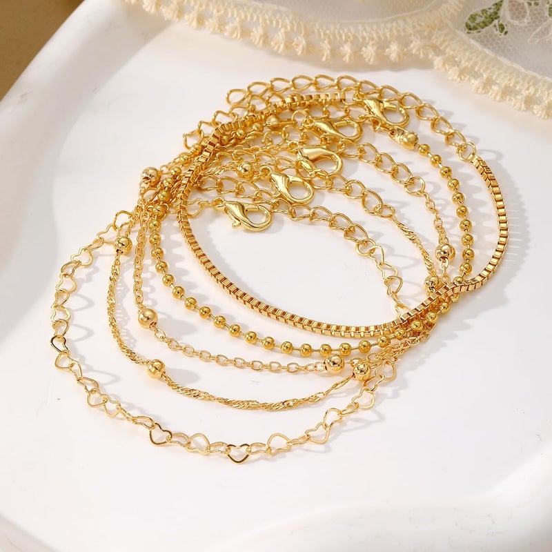 IFKM Gold Bracelets for Women, 14K Gold Plated Dainty Link Chain Bracelet set, Trendy Stackable Layered Bracelets jewelry Gifts - Image 4